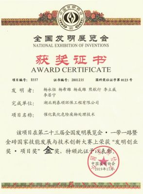 全國發明展覽會金獎證書